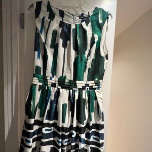 Ellen Tracy blue and green watercolor knee length dress, size 10